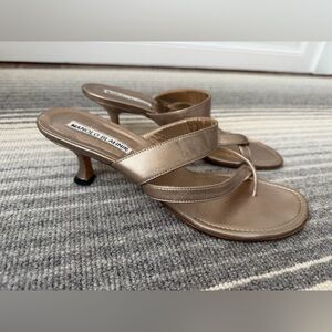 Manolo Blahnik Metallic Gold Heeled Sousa Sandals…sz 7.5